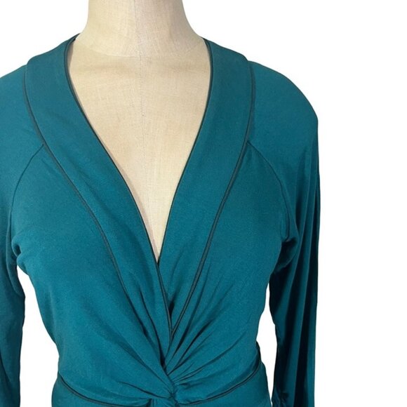 BCBGMaxaxria dress women's S green blue teal long sleeve faux wrap v neck - Picture 2 of 8